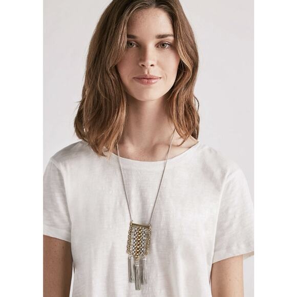 LUCKY BRAND Women's Stylish 2 Tone Beaded Necklace w/Tassel Accent Adjustable ￼‎ - Picture 1 of 5
